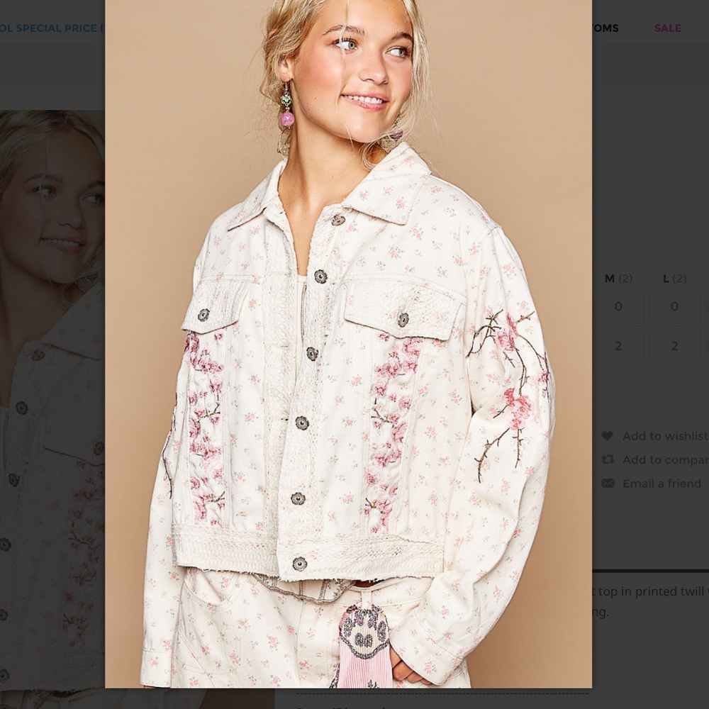 POL Cream Floral Embroidered Jean Jacket
